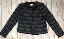 Adrienne Vittadini Gray Black Rough Hem Open Front Cardigan Sweater Size M