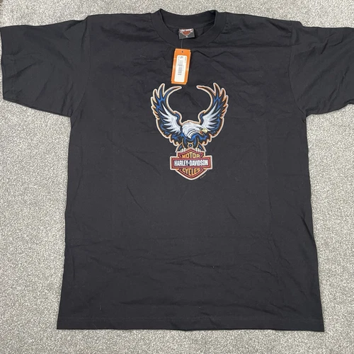 Harley Davidson T Shirt Mens XL Eagle Black Short Sleeve USA Made 2004 Y2K NWT