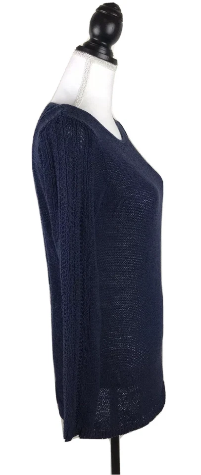 RACHEL ZOE Sweater Open Weave Dark Blue Knit SZ MEDIUM Long Sleeves Cotton Tunic - Image 4 of 4