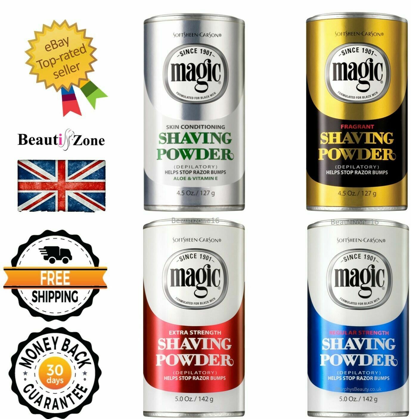 Magic No Razor Shave Hair Removal Shaving Powder Gold, Red, Silver, Blue eBay