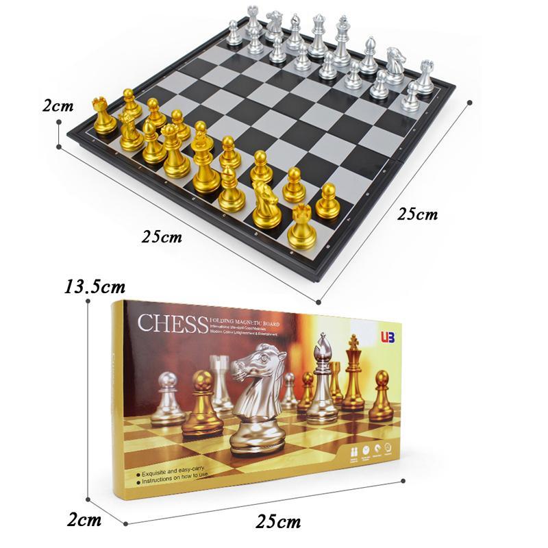 Medieval Folding Classic Chess Set with Chessboard 32 Pieces Gold Silver Magneti