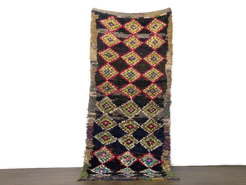 Diamond Pattern Rug Vintage Entryway Kilim Rug Solid Premium Unique Runner 3x7ft - Image 2 of 4