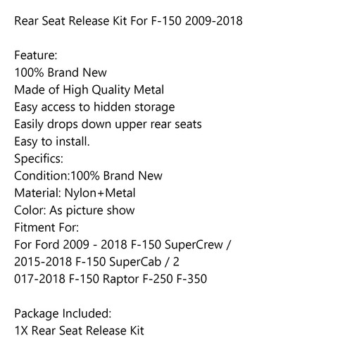 1PC Rear Seat Release Kit Red Strap For Ford Super Crew F-150 2009-2018 - Picture 11 of 12