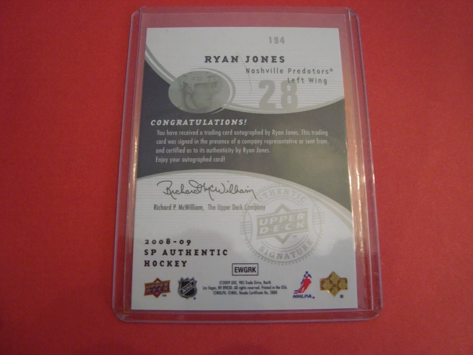 2008 09 SP AUTHENTIC Future Watch AUTOGRAPH ROOKIE 194 Ryan Jones 770/999 - Image 2 of 4
