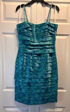 Calvin Klein Removable Spaghetti Strap Dress Blue Green Cocktail Dress Size 8