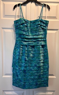 Calvin Klein Removable Spaghetti Strap Dress Blue Green Cocktail Dress Size  8 | eBay