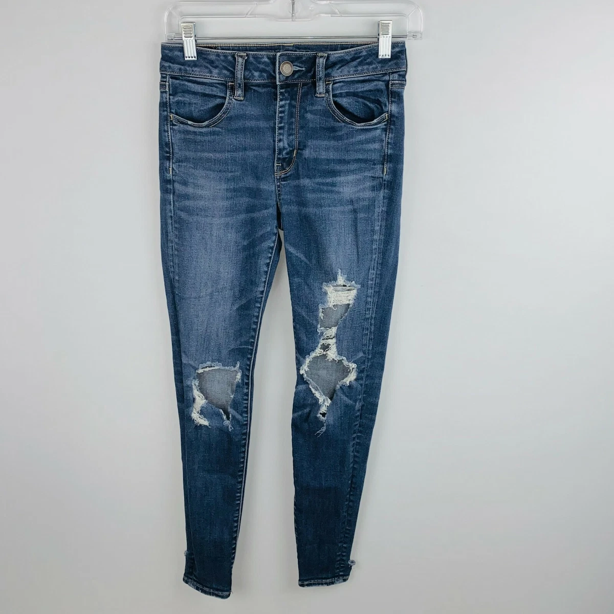American Eagle AE Womens 2 Reg Super Stretch X Hi Rise Jegging Jeans Destroyed