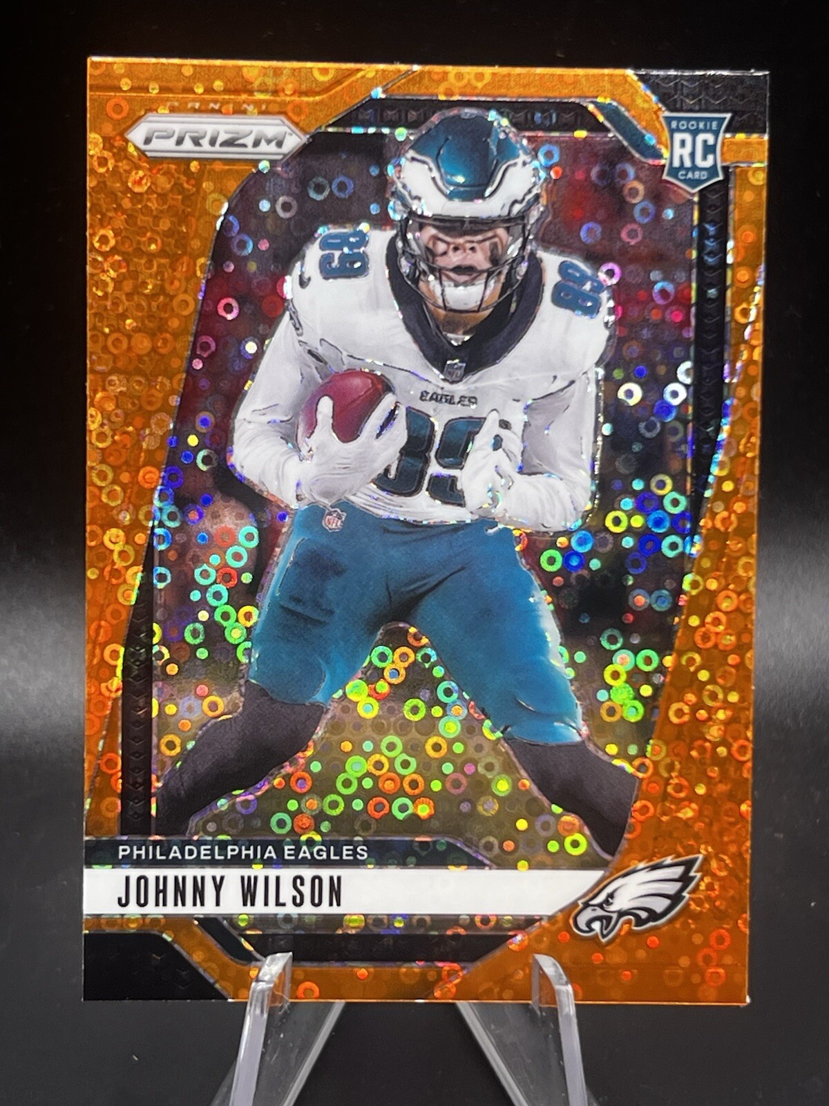 2024 Panini Prizm Johnny Wilson RC Orange Disco Prizm #355 Philadelphia Eagles