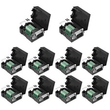 D-SUB DB9 Black Cover Male 9Pin Plug Breakout Terminals Screw Type Connector 10X