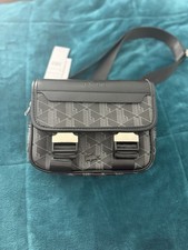 Lacoste Geometric Pattern Adjustable Strap Black Gray Shoulder Bag