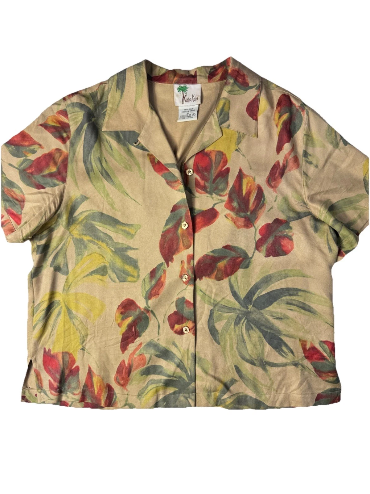 KulaKula Mens Hawaiian Shirt 100% Silk Short Sleeve Button Loop Collar Sz M