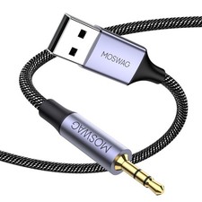 MOSWAG USB to 2.5mm Audio Jack Cable, TRS 6FT/2Meter, Black