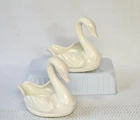 Pair HULL matte white Swans Planter Trinket Ashtray 5" x 4" Granny Cottage Core