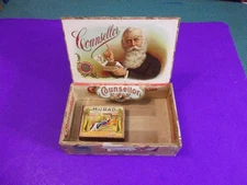 VINTAGE COUNSELLOR WOODEN CIGAR BOX, COLOR LITHO LABEL, + MURAD CIGARETTES BOX