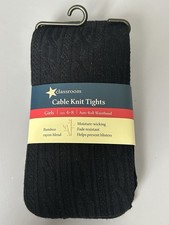 Classroom Girls Dark Navy Cable Knit Tights 1-pack - Anti-Roll Waistband Sz 6-8