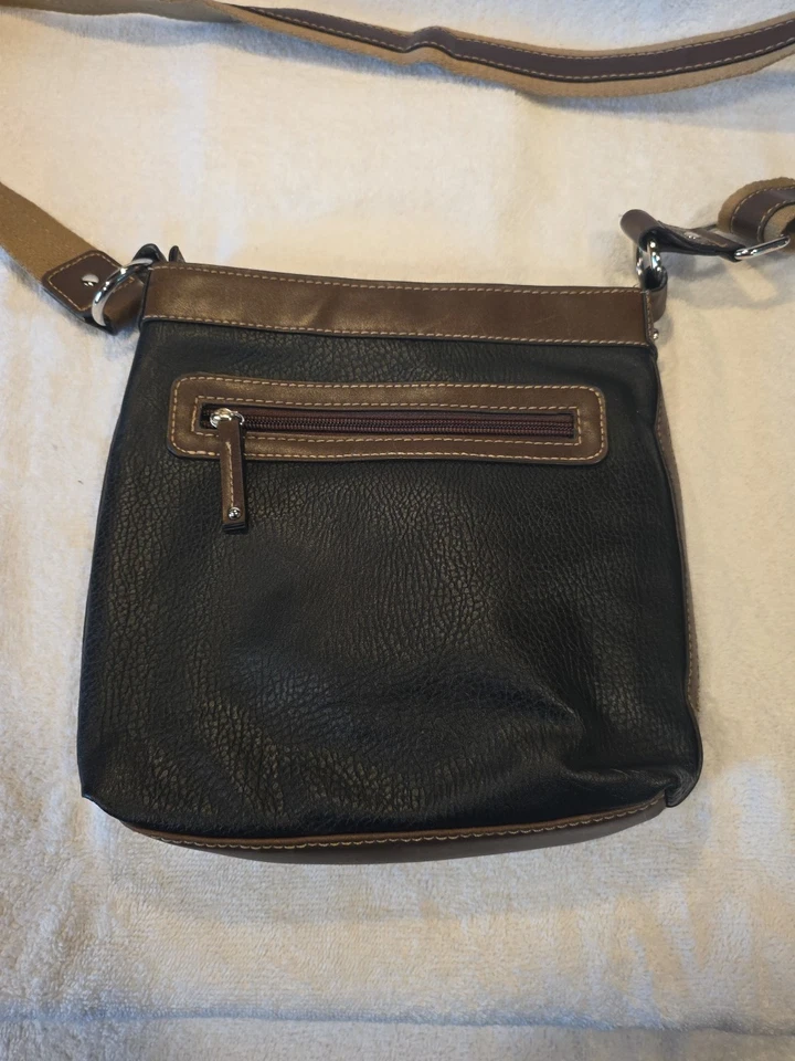 Bolso Mensajero Chaps by Ralph Lauren Vintage Retro Dos Tonos Cuero Marrón/Negro Foto 4 de 4