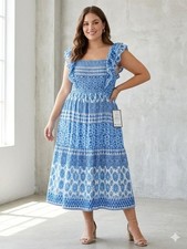 NWT Eliza J Cottagecore Boho Coastal Chic Floral Print Midi Dress Womens Sz 20W