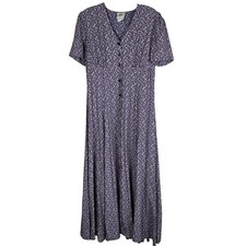 Vintage 90s Laura Ashley Floral Maxi Dress Made in Great Britain 6 Blue Viscose