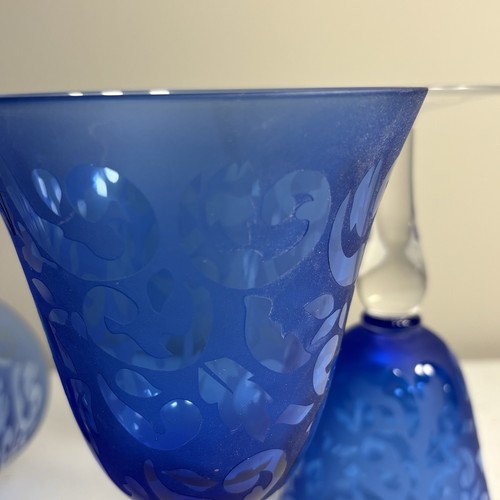 Cobalt Blue Lace Pattern Large Goblet 8 T set of 3 - Picture 5 of 5