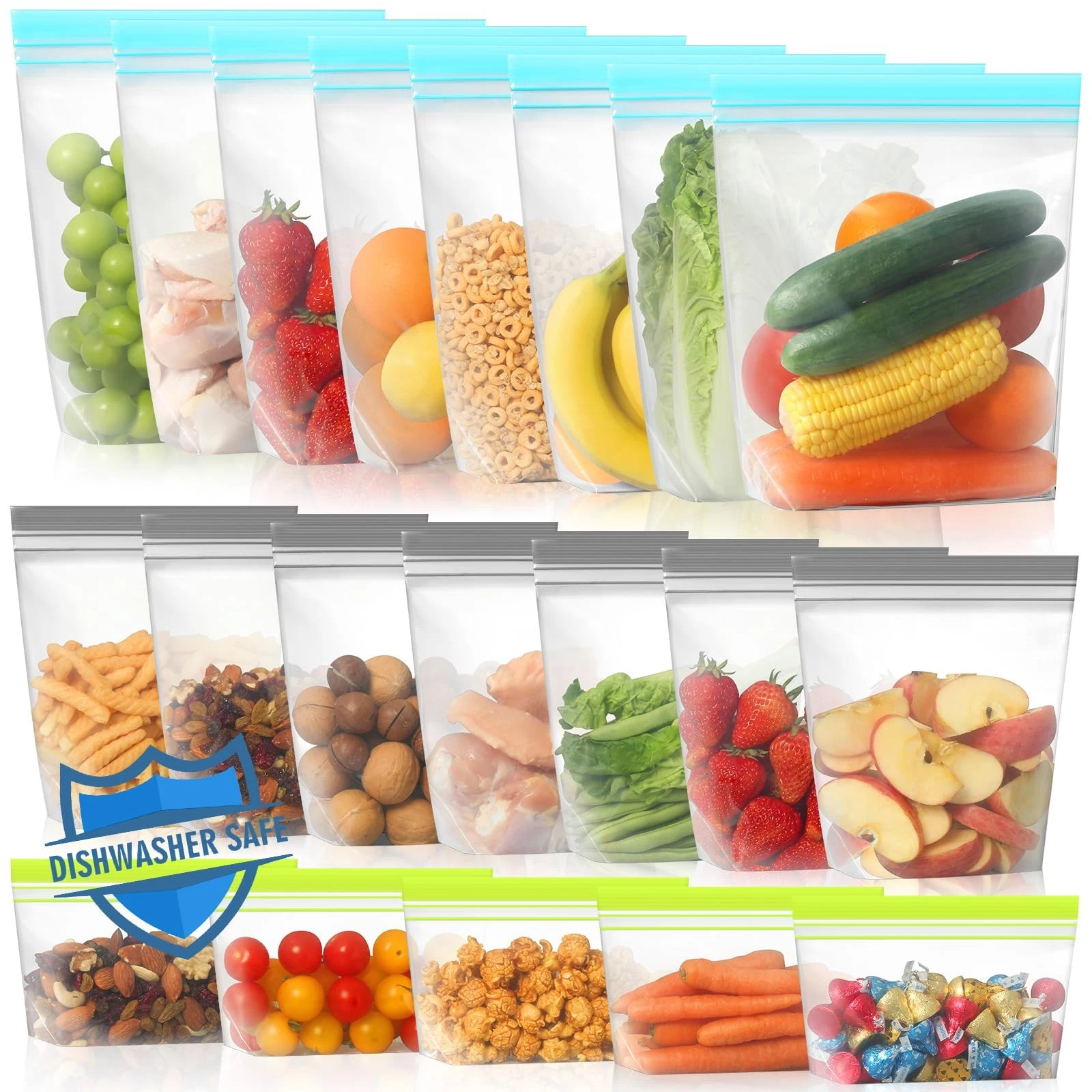20 Pack Reusable Silicone Freezer Bags - Leakproof Food Storage for Meal Prep