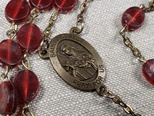 Vintage Rosary St Therese Of Lisieux Red Beads Religious Christian B57