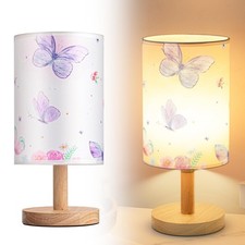 Tujoe Butterfly Lamp Purple Desk For Kids Lamp Fabric Nightstand Table Lamps