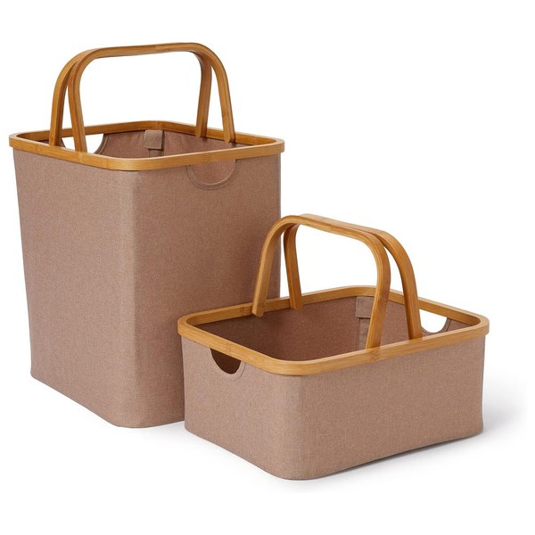 Deko Korb Bambus Tragekorb 2Er Set KöRbchen Aufbewahrung Box Henkelkorb 40,5X33-image