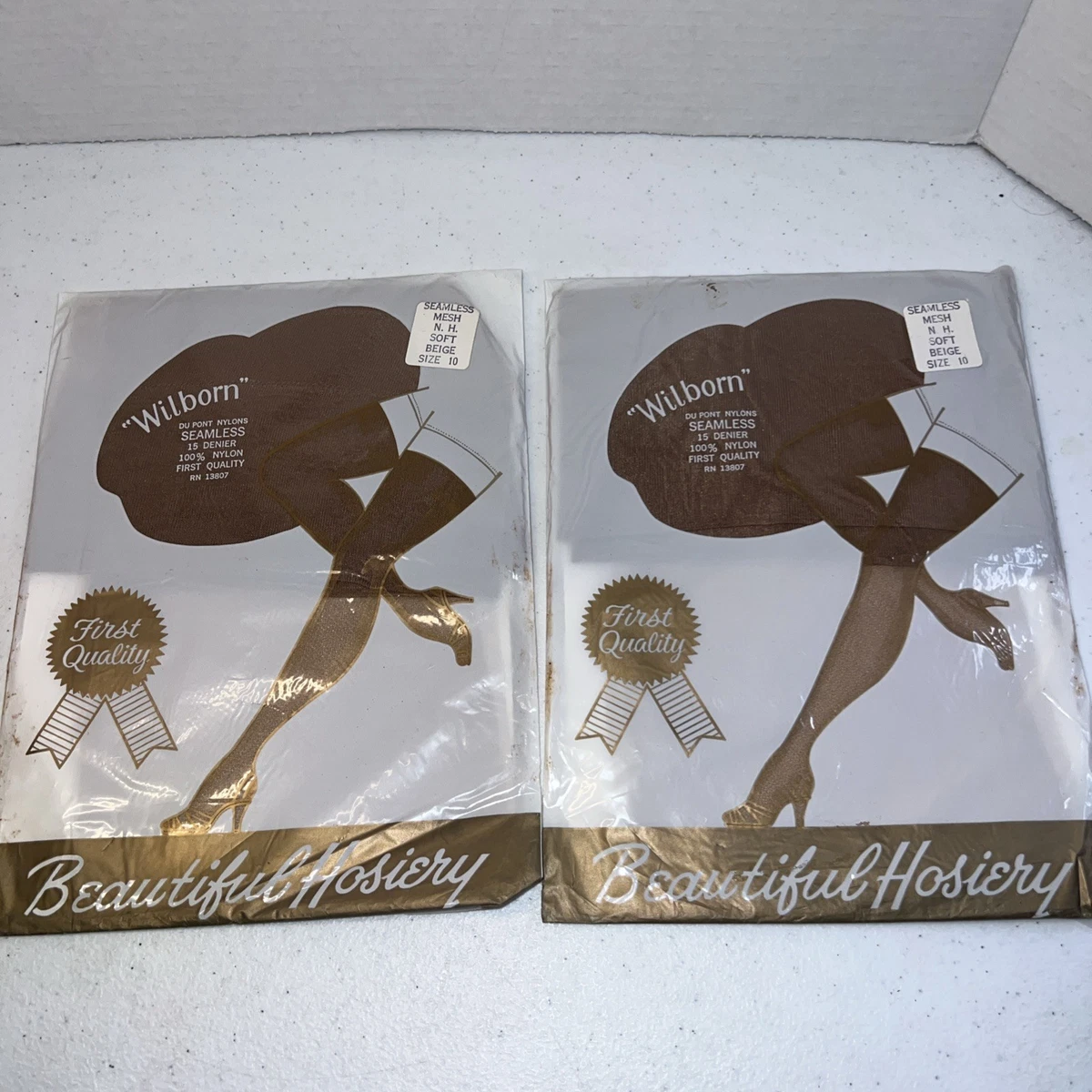 Bas Nylon Mesh Vintage Susy, Beige, Taille 4-10, Fabrication Italienne, Neufs