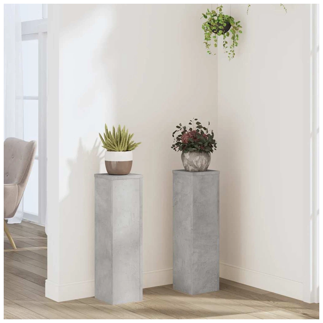 Plant Stand 2pcs Concrete Grey Engineered Wood 17x17x60cm Indoor Outdoor Tiered