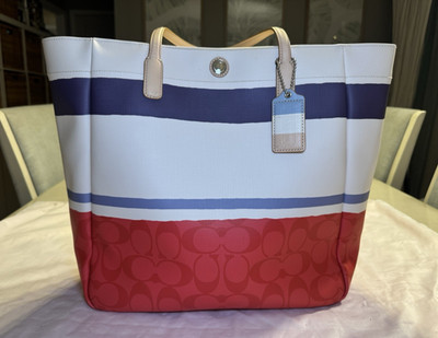 Coach Legacy Colorblock Stripe Tote Tri Color Hang Tag Painted Canvas Rare 2012