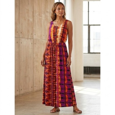 Enfocus Studio Womens Size 6 Maxi Dress Pink Orange Ikat Tie Dye Sleeveless