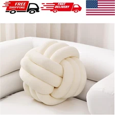 Soft Plush Knot Ball Pillow for Home Decor - Machine Washable, 7.8in Ivory