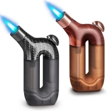 2 Pack Torch Lighter Single Jet Flame Refillable Butane 2 Pack, Brown+black 