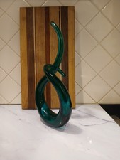 Murano Style Art Glass Swirl Or Spiral Sculpture In A Deep Teal Or Green Colour