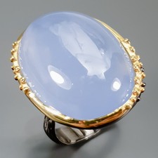 Handmade 38 ct Natural Chalcedony Ring 925 Sterling Silver Size 8.5 /R436109