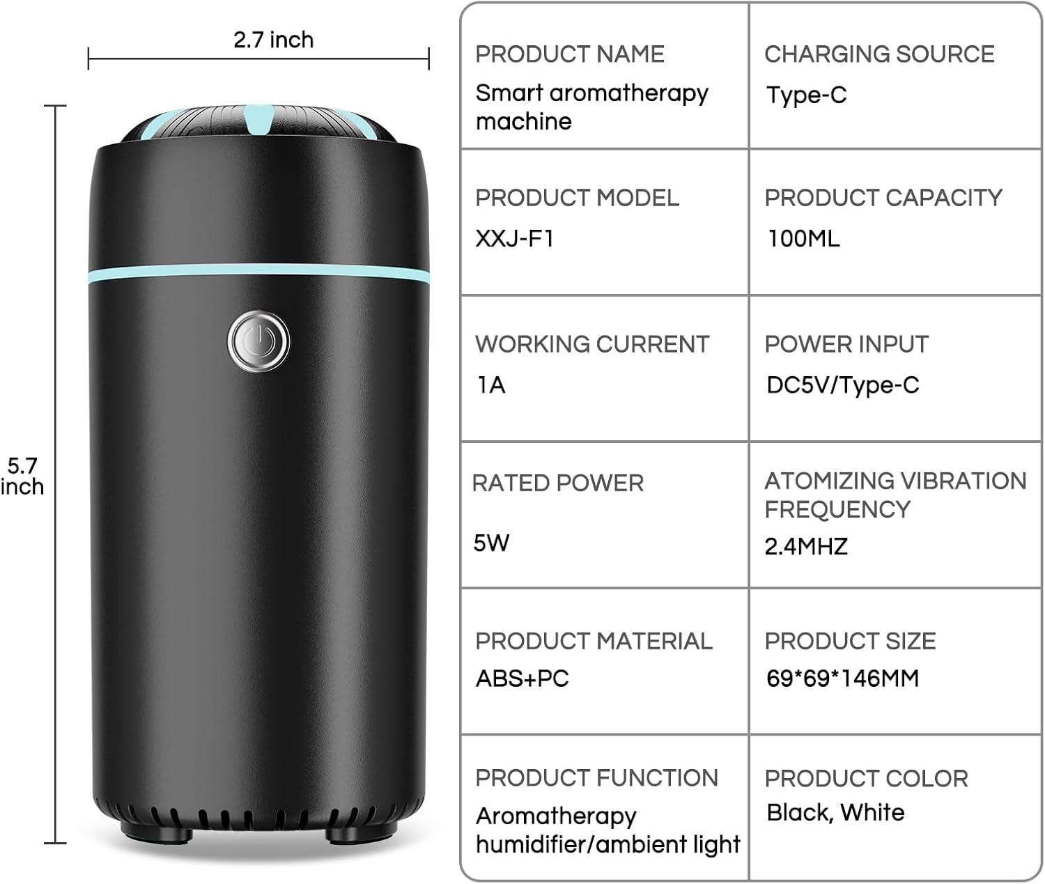 Car Humidifier Diffuser - Smart Cool Mist Air Freshener for Essential Oils - USB