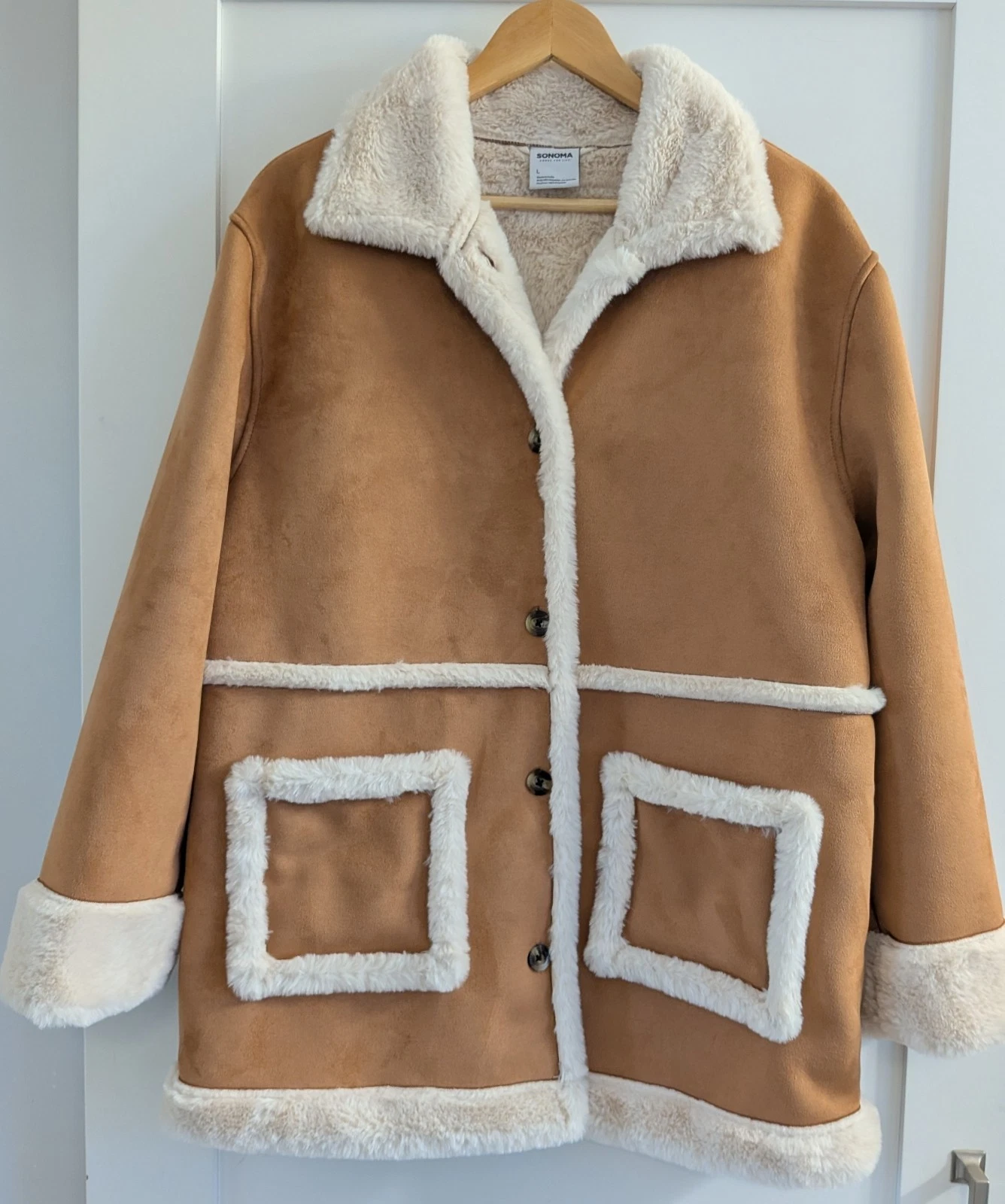 LADIES MICRO SUEDE FAUX FUR SHEARLING Coat Size L Western Wear Cowboy Ranch