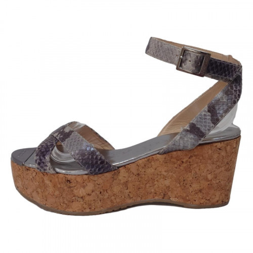 JIMMY CHOO Python Embossed Leather Strappy Wedge Sandals GY