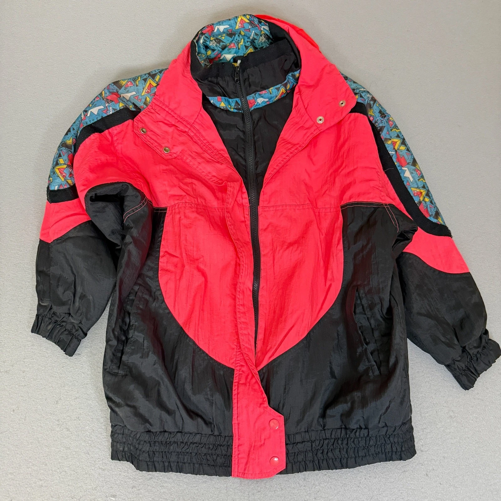 Climate Zone Ski Jacket Small Neon Pink Black Yellow Fleece 90s Style Hooded