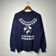 90  s vintage navy white and pink hearts and bear crew neck sweatshirt size large
