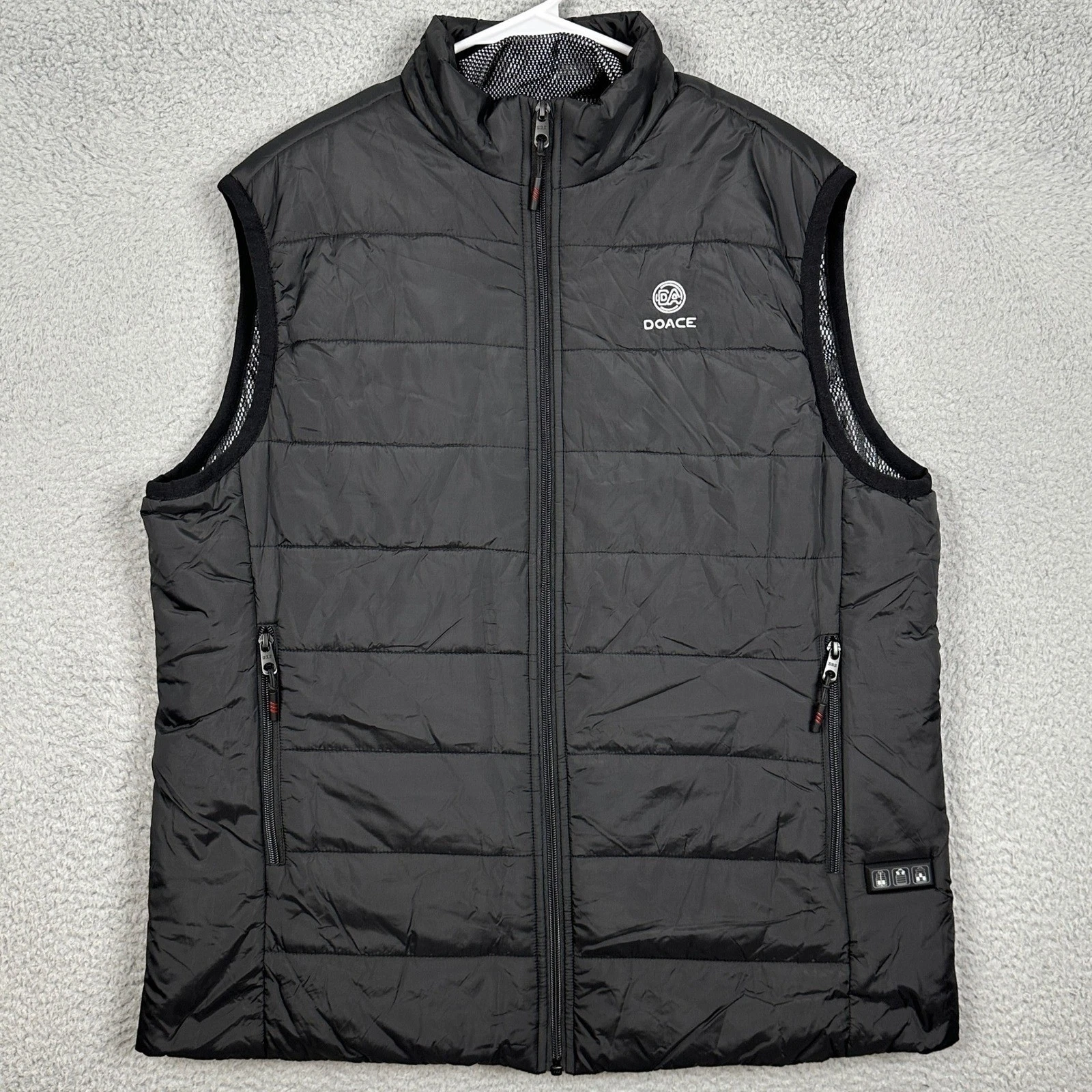 DOACE Heated Vest Mens XL Black Full Zip Puffer Thermal Pocket NO BATTERY EUC