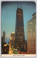 Vintage John Hancock Center Chicago IL Postcard Curteichcolor Night View