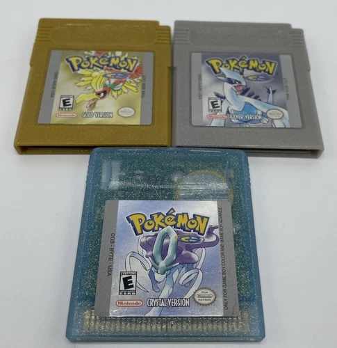 Pokémon Gold + Silver + Crystal Version Gameboy Color Lot Authentic New Battery!