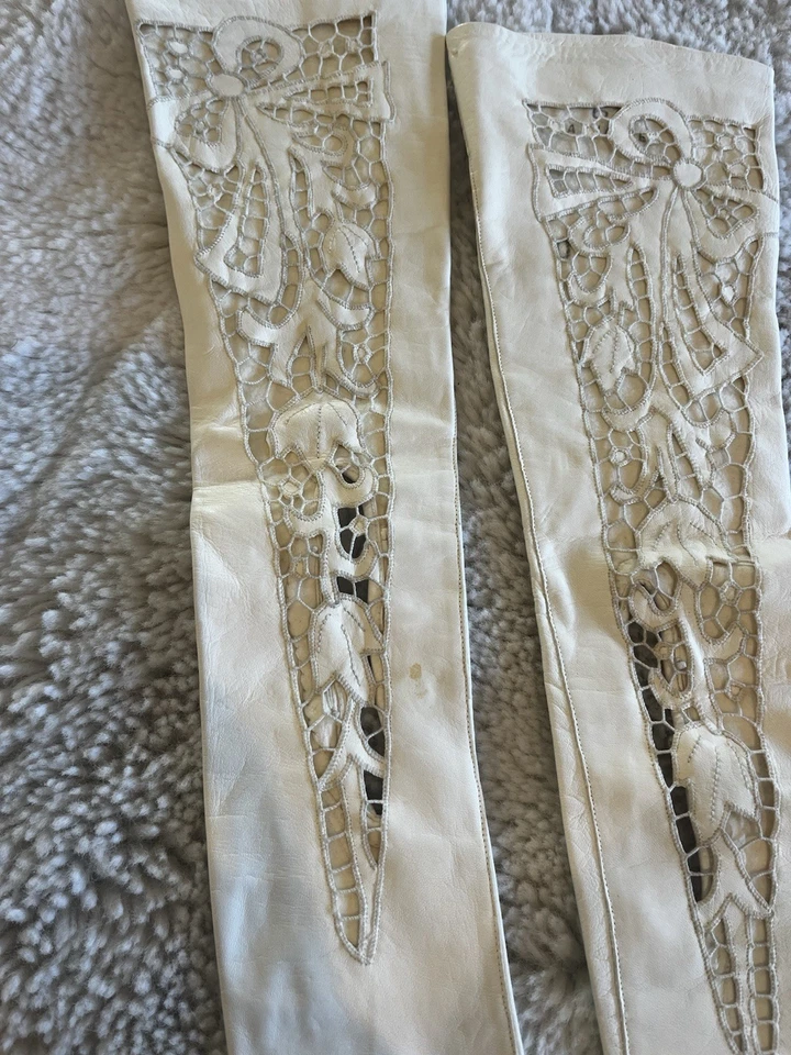 Guantes de ópera de cuero italianos blancos para niños boda hasta el codo talla 6,5 Foto 2 de 4