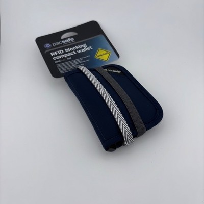 NEW Pacsafe RFIDsafe V50 RFID Blocking Compact Wallet Navy Blue Anti-Theft NWT