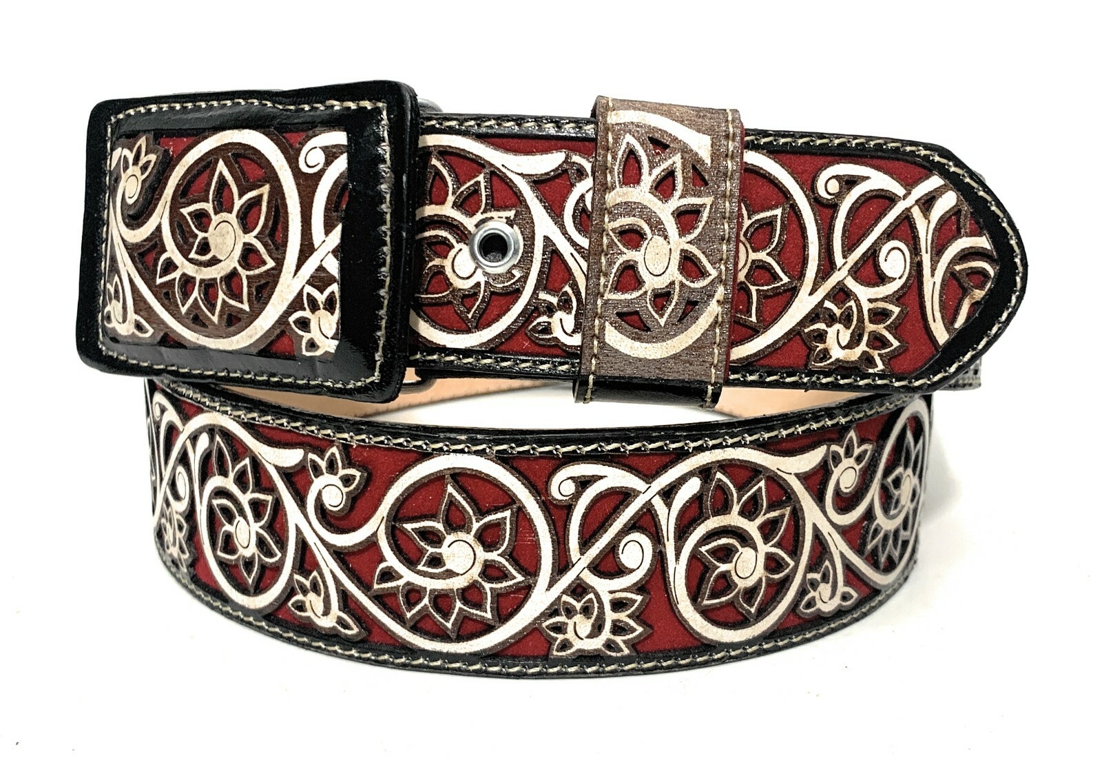MEN'S WESTERN LEATHER BELT. SADDLE HORSE COWBOY RODEO BELT. CINTO CHARRO VAQUERO