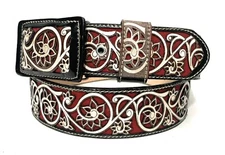 MEN'S WESTERN LEATHER BELT. SADDLE HORSE COWBOY RODEO BELT. CINTO CHARRO VAQUERO