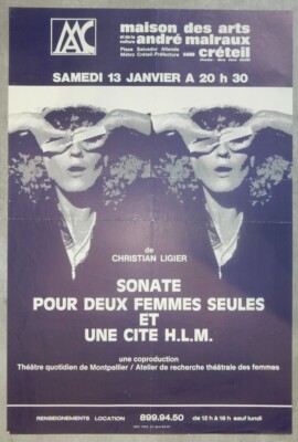 RARE CRETEIL SONATA THEATRE POSTER FOR 2 SINGLE WOMEN AND A CITY HLM LIGIER