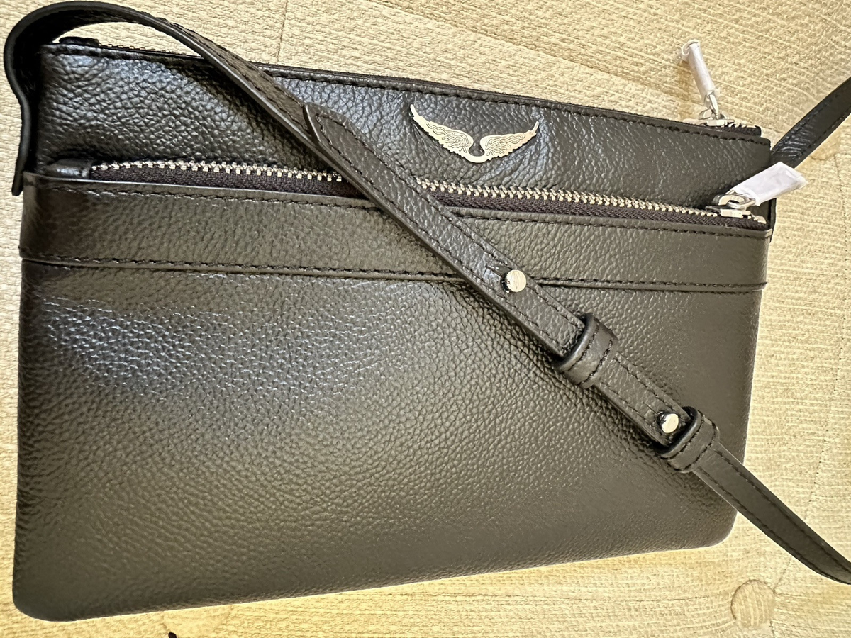 NEW Zadig & Voltaire Stella Wings Black Grained Leather