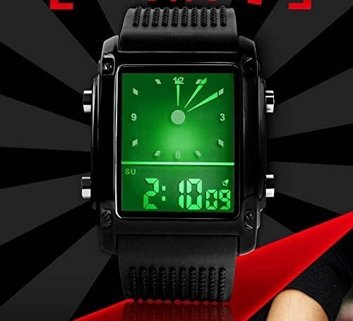 Fanmis Herren Rechteck Zifferblatt Sport Armbanduhren mit 7 Farben Optional LED Rückseite - Bild 3 von 8